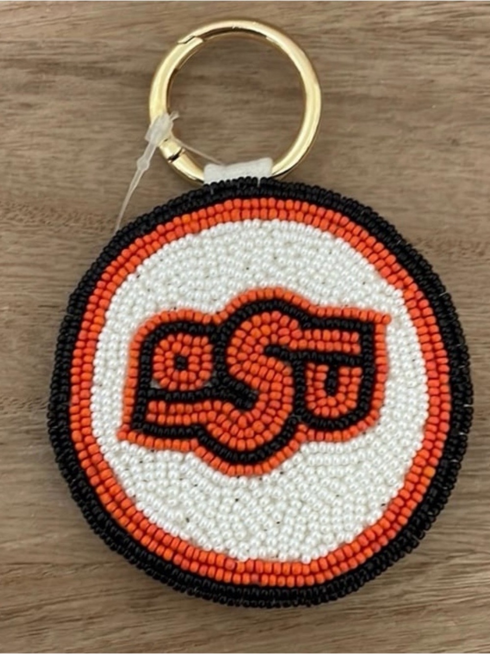 LAST ONE! Oklahoma State University Beaded Orange and White Logo Keychain OSU